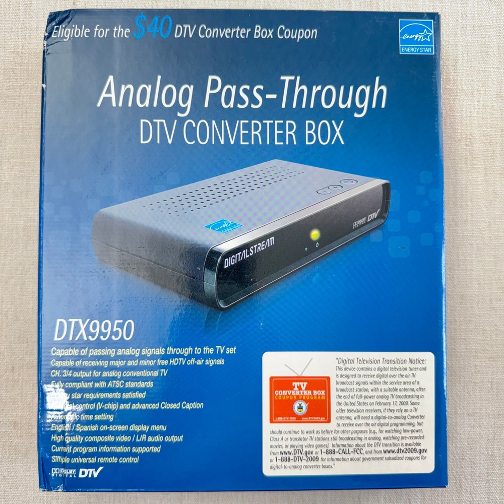 Digital Stream DTX9950 Analog Pass-Through DTV Converter Box ATSC Tuner New